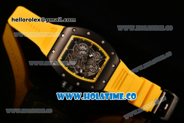 Richard Mille RM 055 Bubba Watson Tourbillon Manual Winding PVD Case with Skeleton Dial Dot Markers and Yellow Rubber Strap - Click Image to Close